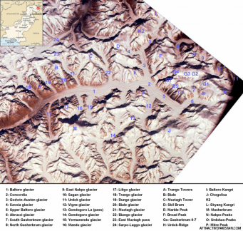 800px-Baltoro region from space annotated